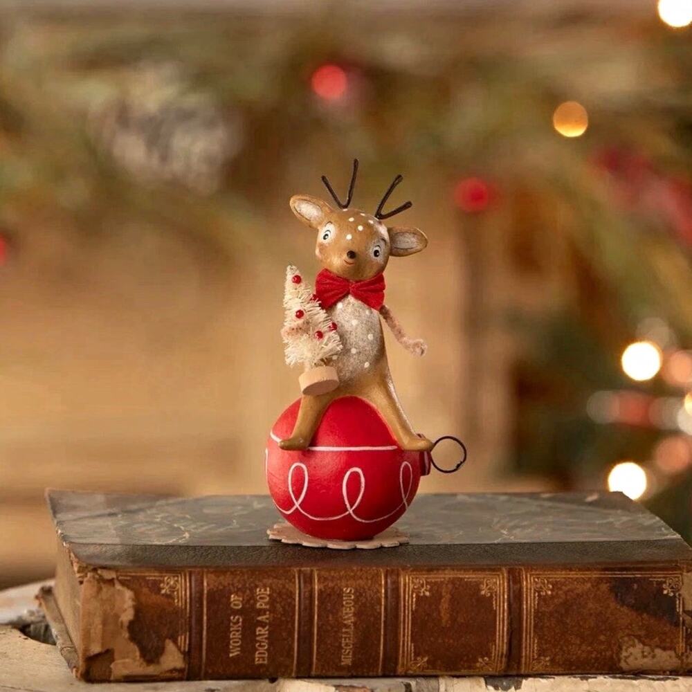 Bethany Lowe Reindeer On Ornament Christmas Holiday Figurine ML5099 NEW